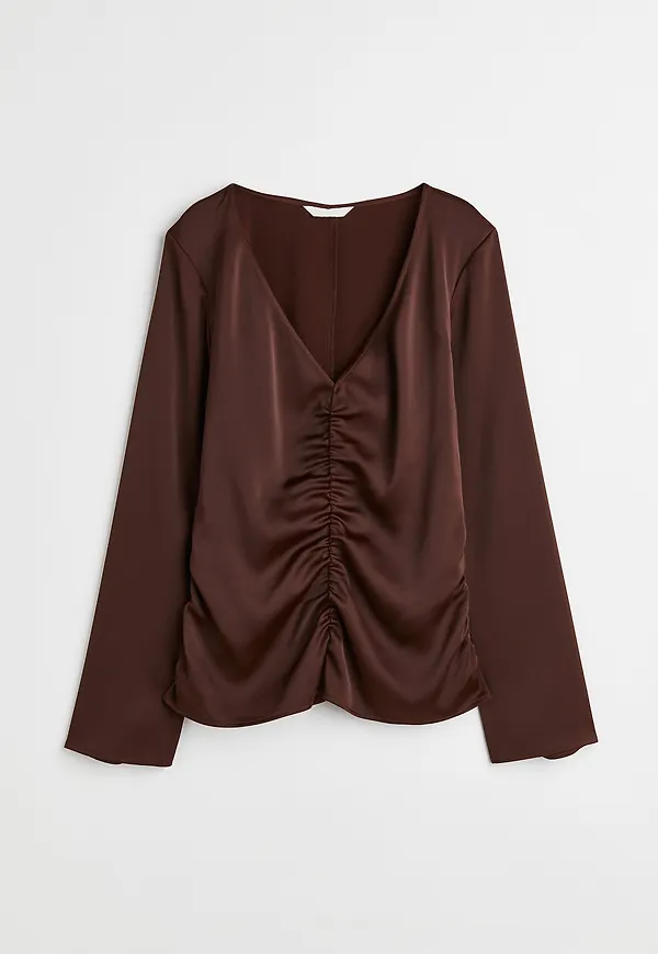 H&M Blus Med Rynk Mörkbrun, Blusar i storlek S