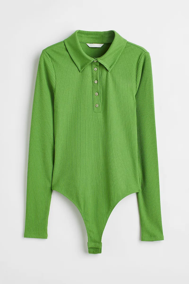 H&M Body I Ribbad Trikå Grön, Bodies i storlek XS