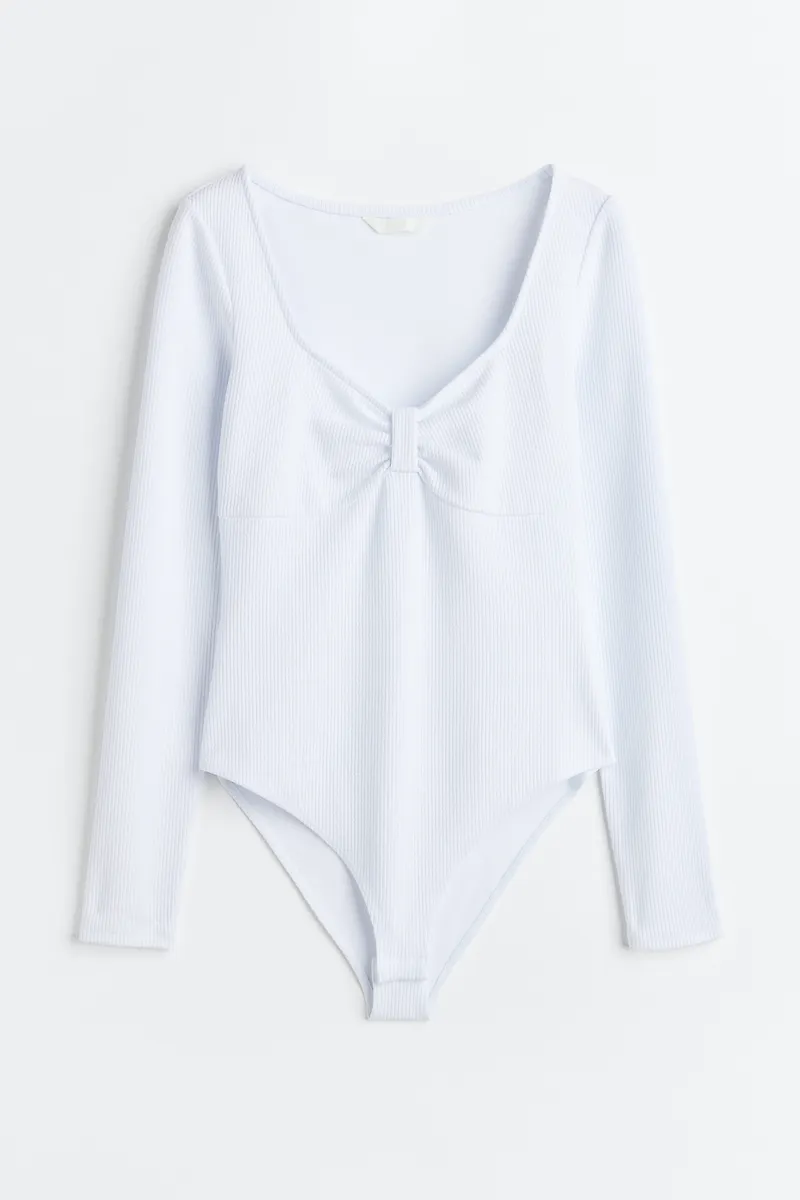 H&M Body I Ribbad Trikå Vit, Bodies i storlek XS