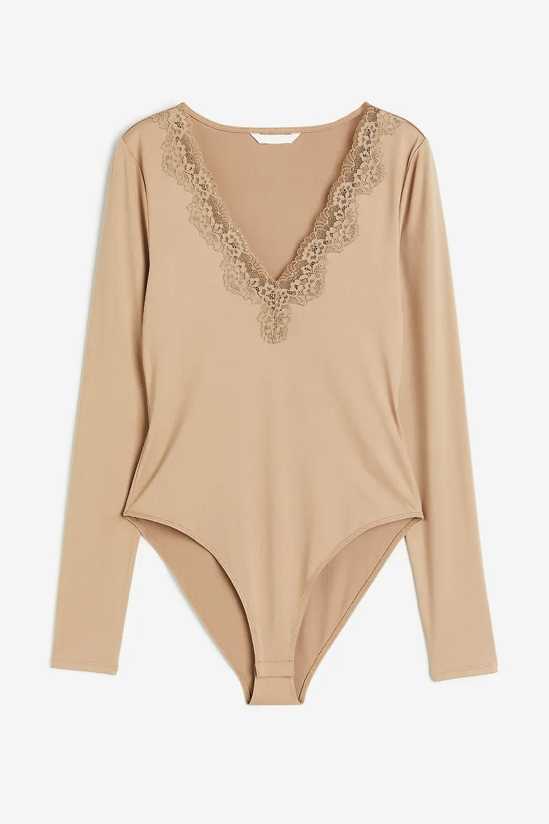 H&M Body Med Spetskant Beige, Bodies i storlek S