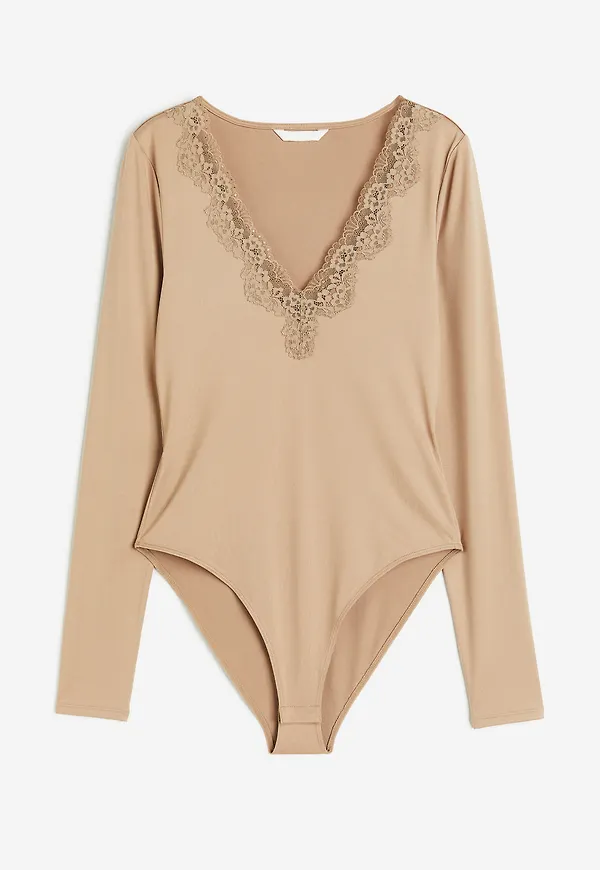H&M Body Med Spetskant Beige, Bodies i storlek S