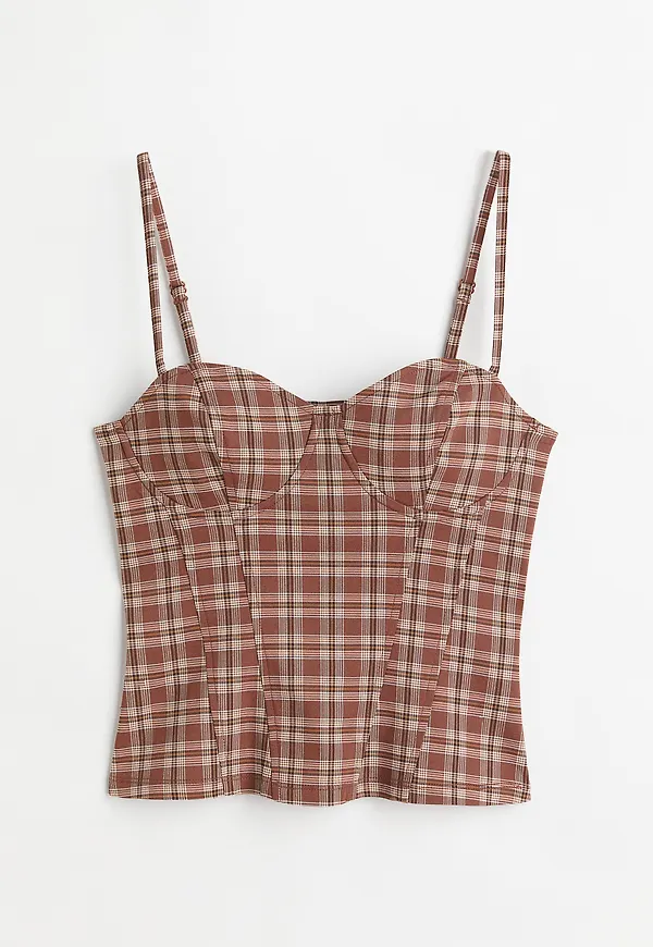 H&M Bustier-topp I Twill Brun/rutig, Toppar i storlek 32