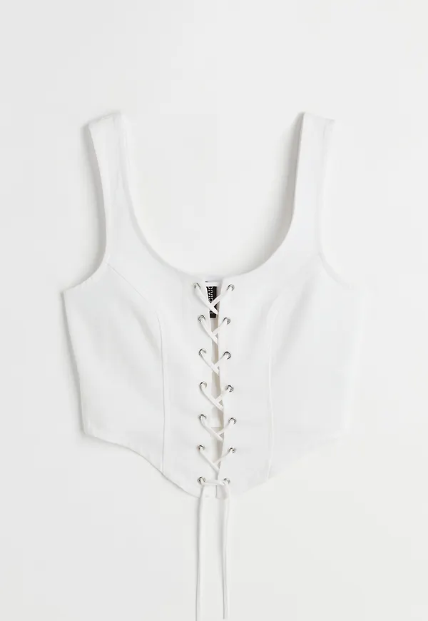 H&M Bustier-topp Med Snörning Vit, Linnen i storlek XS
