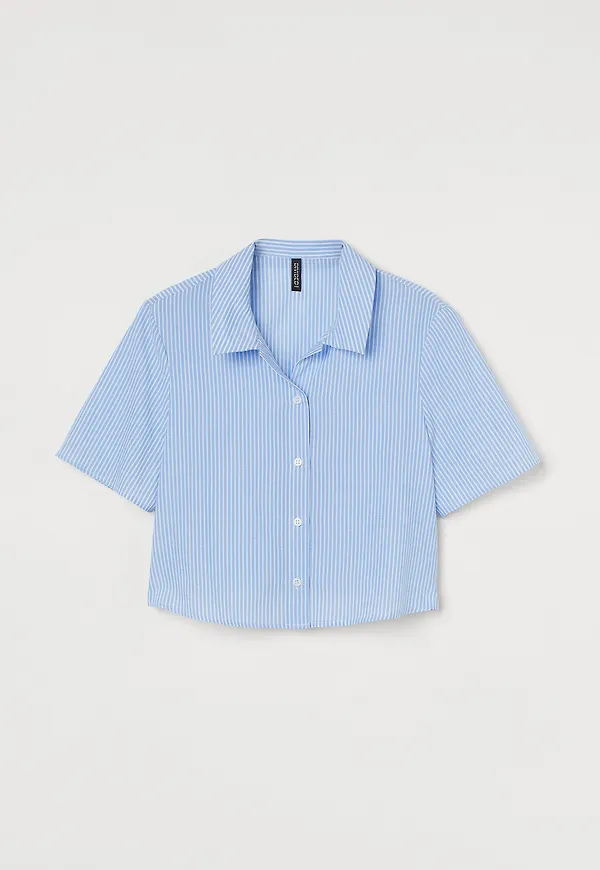 H&M Croppad Blus Blå/vitrandig, Blusar i storlek L