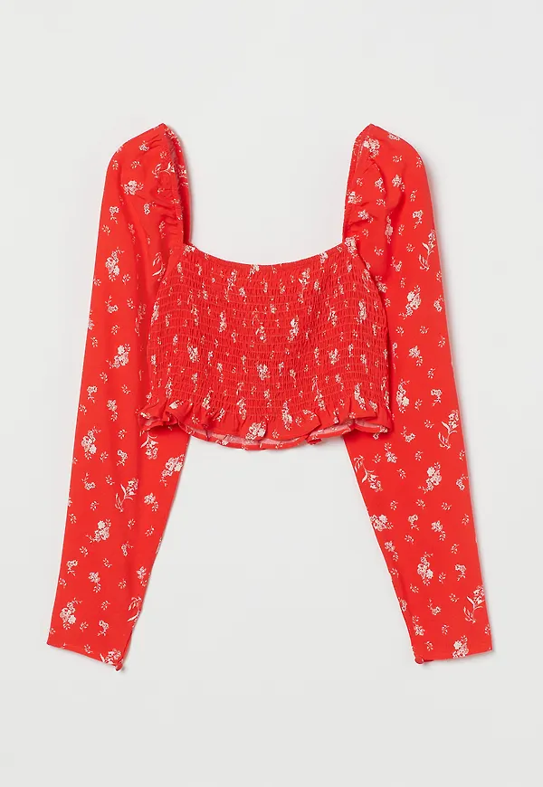 H&M Croppad Blus Klarröd/vitblommig, Blusar i storlek XS