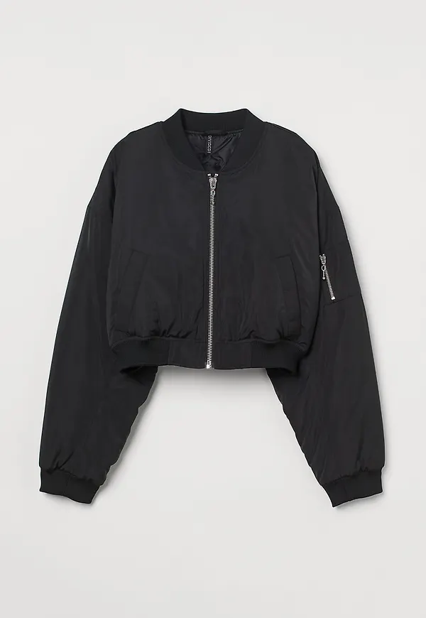 H&M Croppad Bomberjacka Svart, Jackor i storlek L