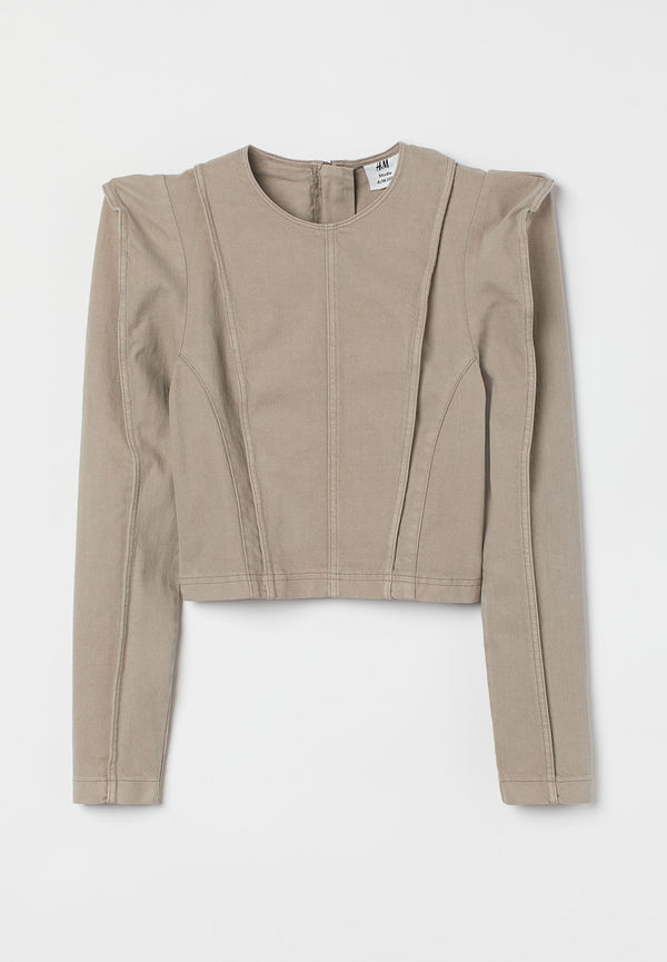 H&M Croppad Denimtopp Ljusbeige, Toppar i storlek 48