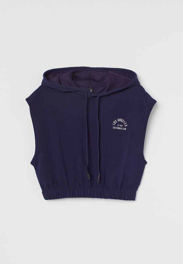 H&M Croppad Hoodie Mörkblå, Hoodies i storlek M