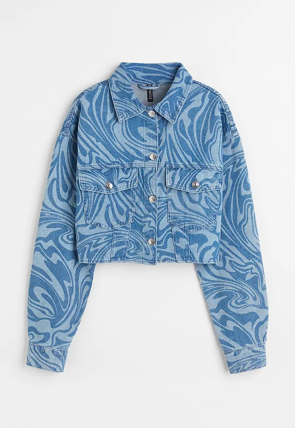 H&M Croppad Jeansjacka Ljus Denimblå/mönstrad, Jackor i storlek XXS