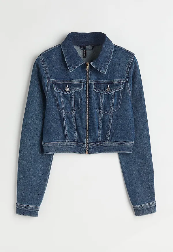 H&M Croppad Jeansjacka Mörk Denimblå, Jackor i storlek XS
