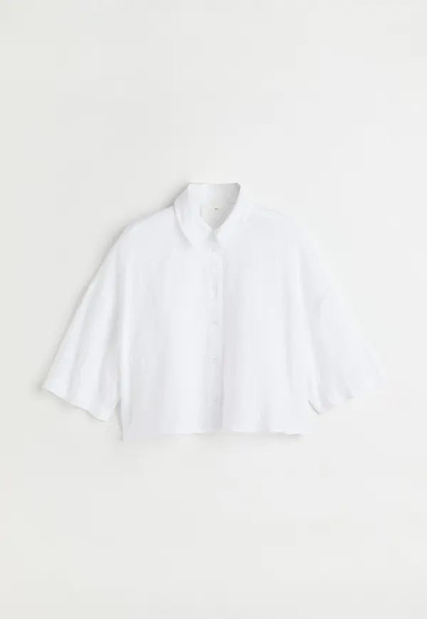 H&M Croppad Linneskjorta Vit, Casualskjortor i storlek XXL