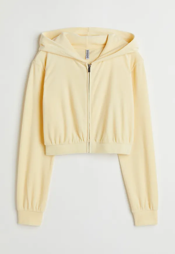 H&M Croppad Munkjacka I Velour Ljusgul, Hoodies i storlek XL