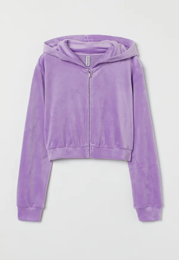 H&M Croppad Munkjacka I Velour Ljuslila, Hoodies i storlek S
