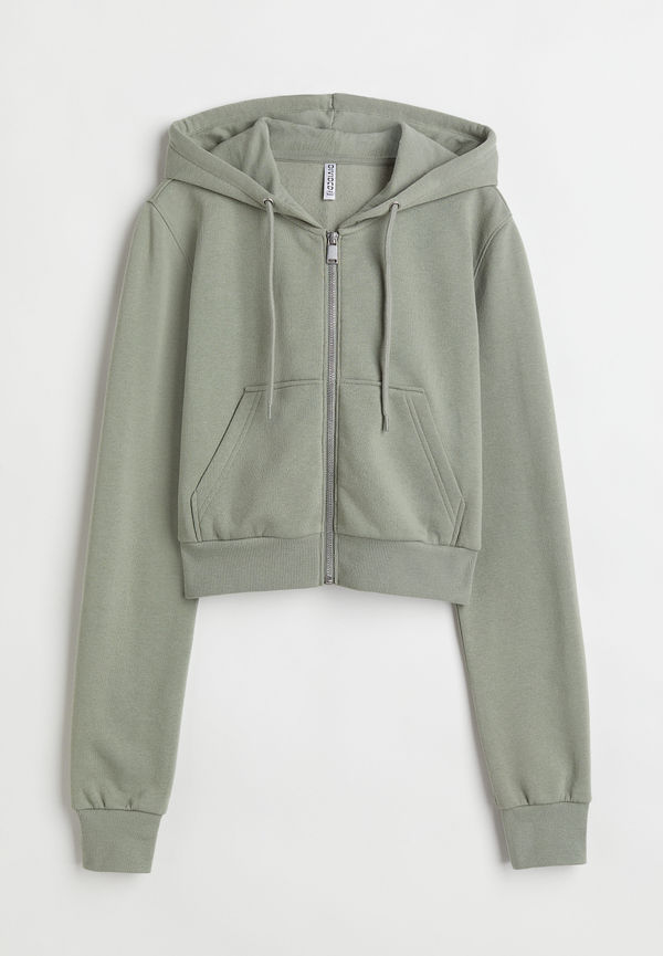 H&M Croppad Munkjacka Ljus Khakigrön, Hoodies i storlek L