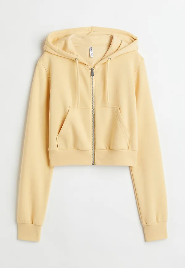 H&M Croppad Munkjacka Ljusgul, Hoodies i storlek XS
