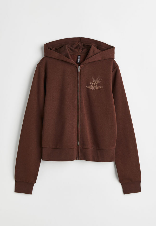 H&M Croppad Munkjacka Mörkbrun/honest Soul, Hoodies i storlek XXS