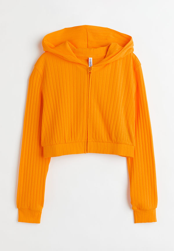 H&M Croppad Munkjacka Orange, Hoodies i storlek S