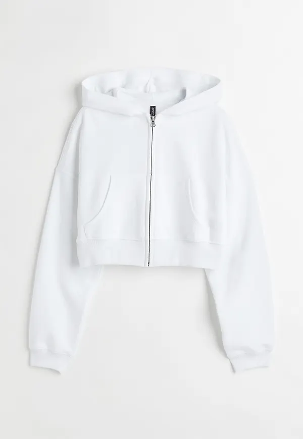 H&M Croppad Munkjacka Vit, Hoodies i storlek XL