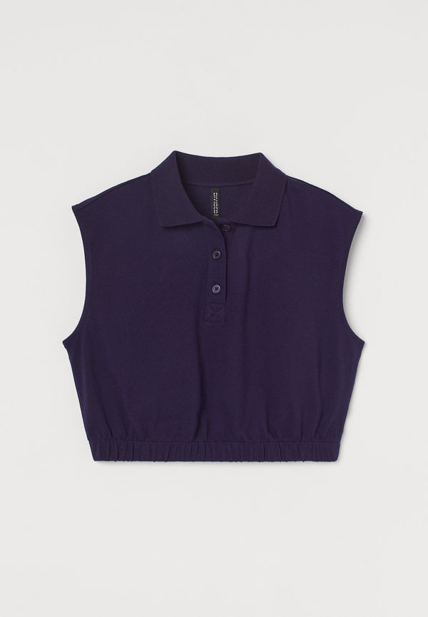 H&M Croppad Pikétopp Mörkblå, Toppar i storlek XS
