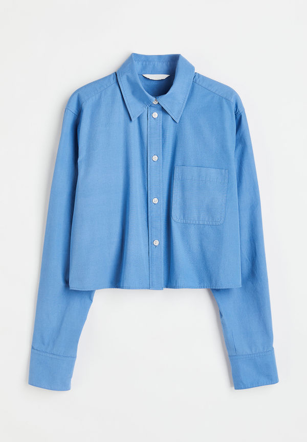 H&M Croppad Skjorta I Bomullspoplin Blå, Casualskjortor i storlek M