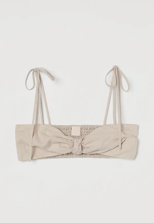 H&M Croppad Topp I Linmix Ljusbeige, Toppar i storlek 38