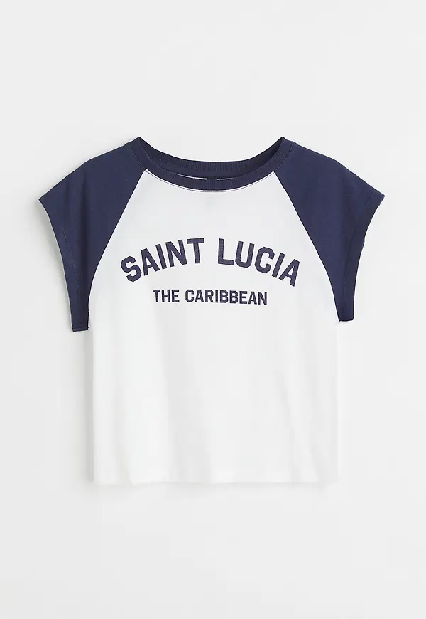 H&M Croppad Topp Med Tryck Vit/saint Lucia, T-shirts i storlek M