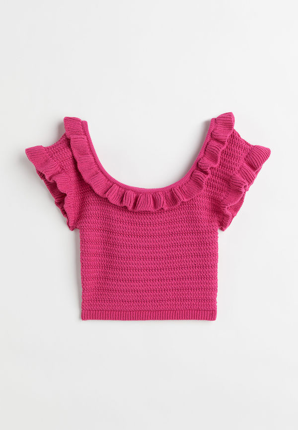 H&M Croppad Topp Med Volanger Cerise, Toppar i storlek XS och färg Rosa