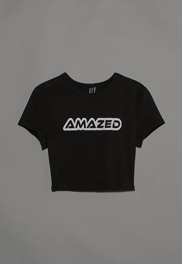 H&M Croppad Topp Svart/amazed, T-shirts i storlek M