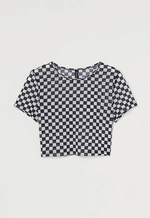 H&M Croppad Topp Svart/vitrutig, Toppar i storlek S