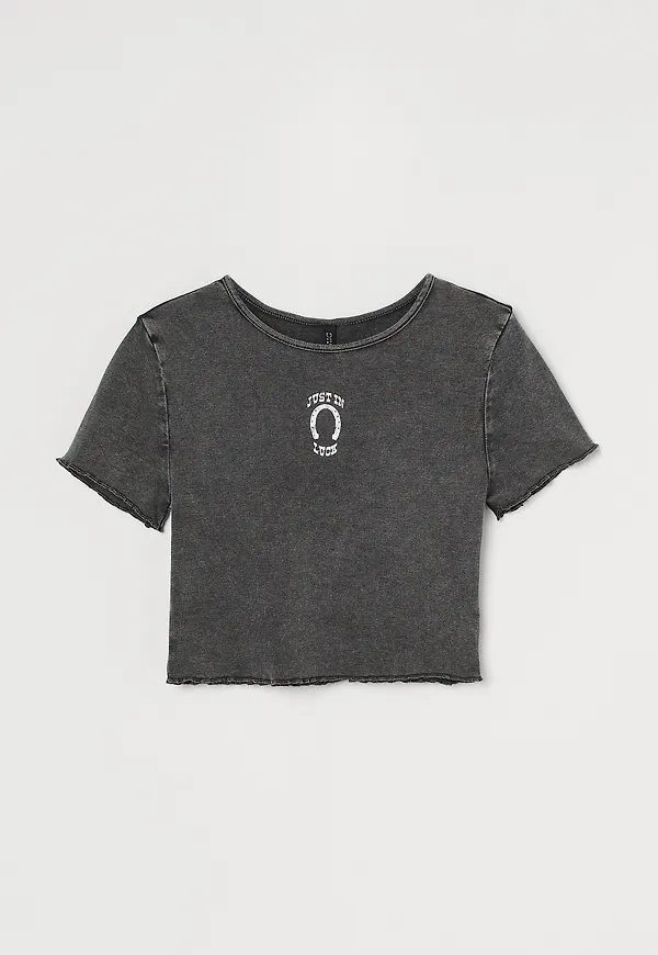 H&M Croppad Topp Svartgrå/just In Luck, Toppar i storlek S