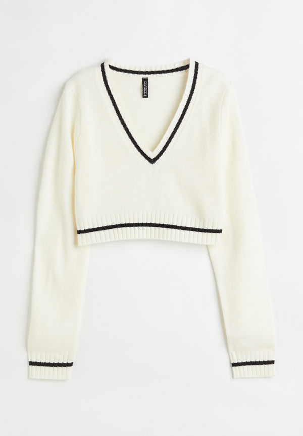H&M Croppad Tröja Vit i storlek S
