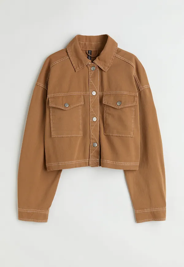 H&M Croppad Twilljacka Mörkbeige, Jackor i storlek XXS