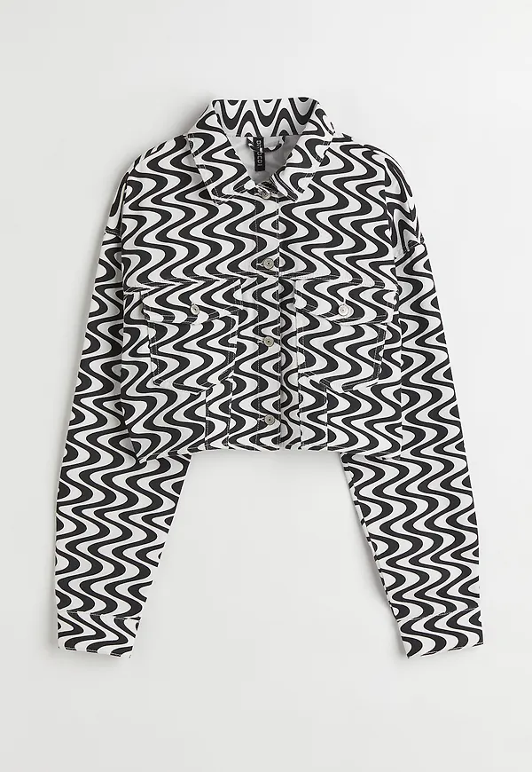 H&M Croppad Twilljacka Svart/mönstrad, Jackor i storlek XXS