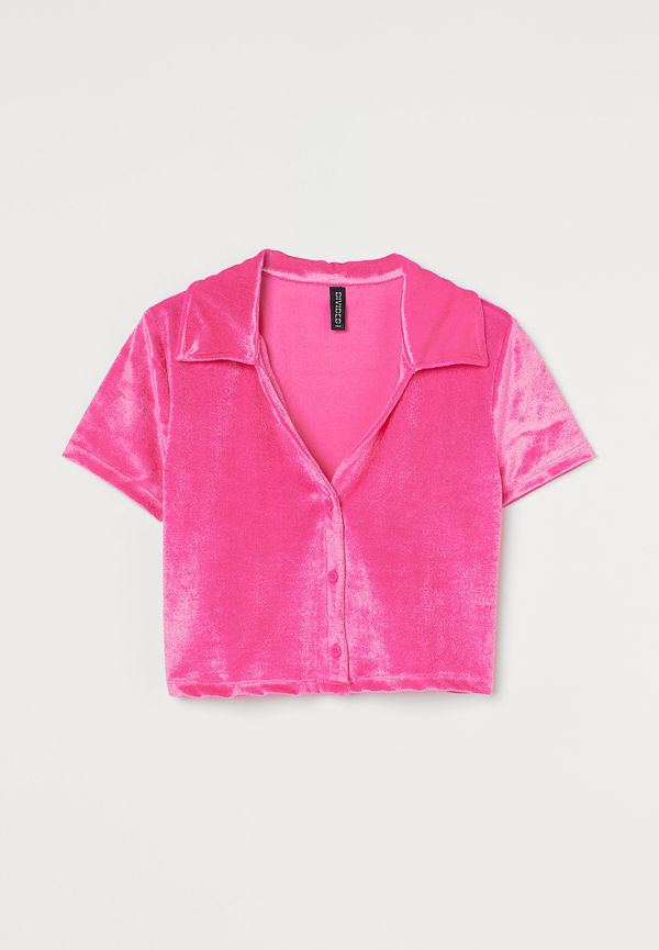 H&M Croptop I Velour Cerise, Toppar i storlek XS och färg Rosa