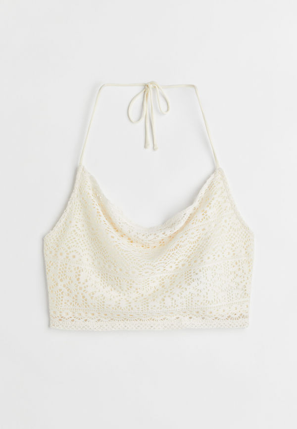 H&M Croptop Med Virkad Look Crèmevit, Toppar i storlek XXS
