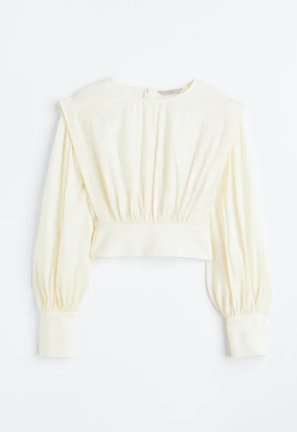 H&M Crêppad Blus Med Markerade Axlar Crèmevit, Blusar i storlek XXL