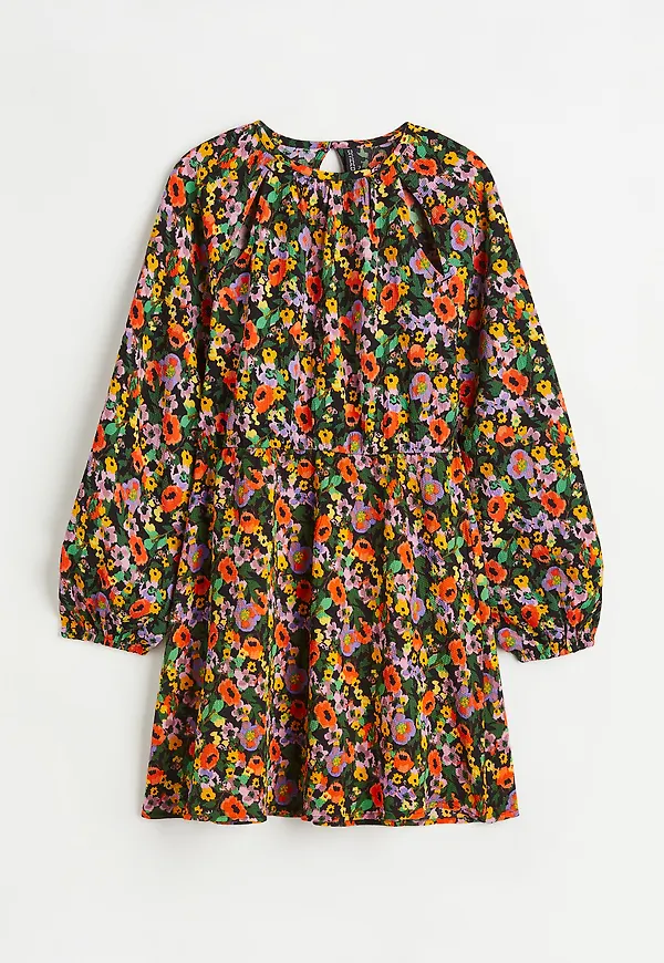 H&M Crêppad Cut Out-klänning Svart/blommig, Vardagsklänningar i storlek M