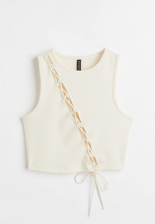H&M Cut Out-topp Med Knytband Crèmevit, Toppar i storlek S