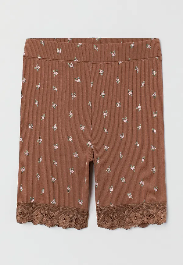 H&M Cykelbyxa Med Spets Brun/blommig, Shorts i storlek S