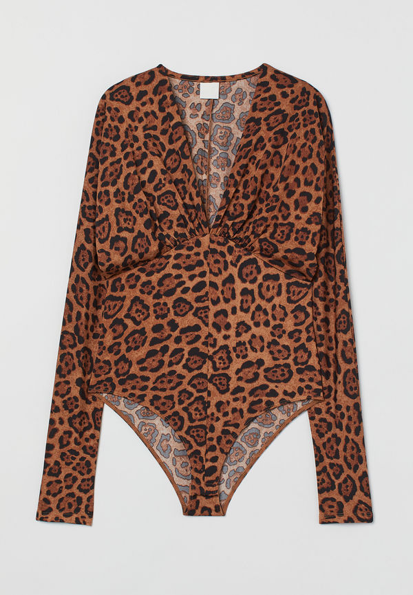 H&M Draperad Body Brun/jaguarmönstrad, Bodies i storlek M