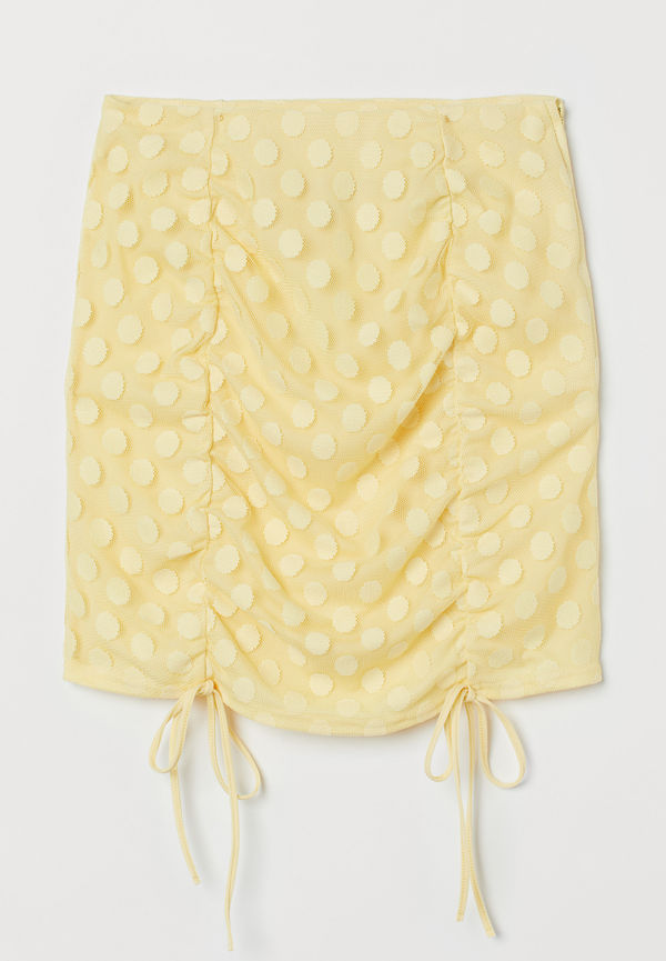 H&M Draperad Minikjol Ljusgul/prickig, Kjolar i storlek 36