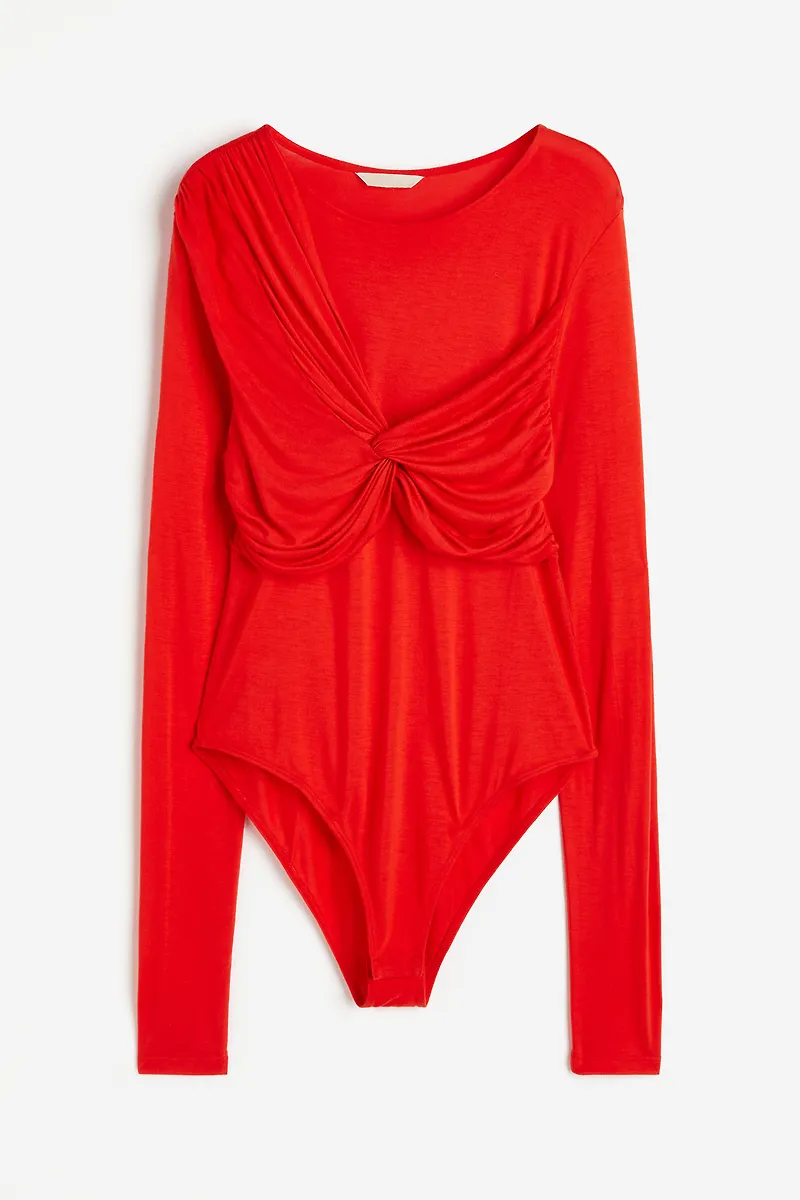 H&M Draperad Trikåbody Klarröd, Bodies i storlek XL