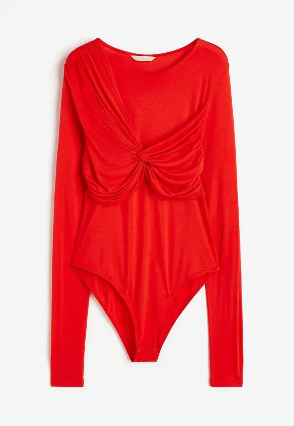 H&M Draperad Trikåbody Klarröd, Bodies i storlek XL
