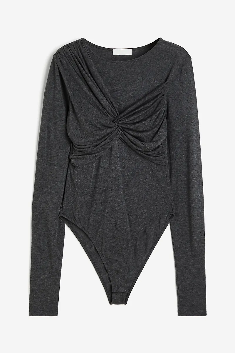 H&M Draperad Trikåbody Mörkgråmelerad, Bodies i storlek M