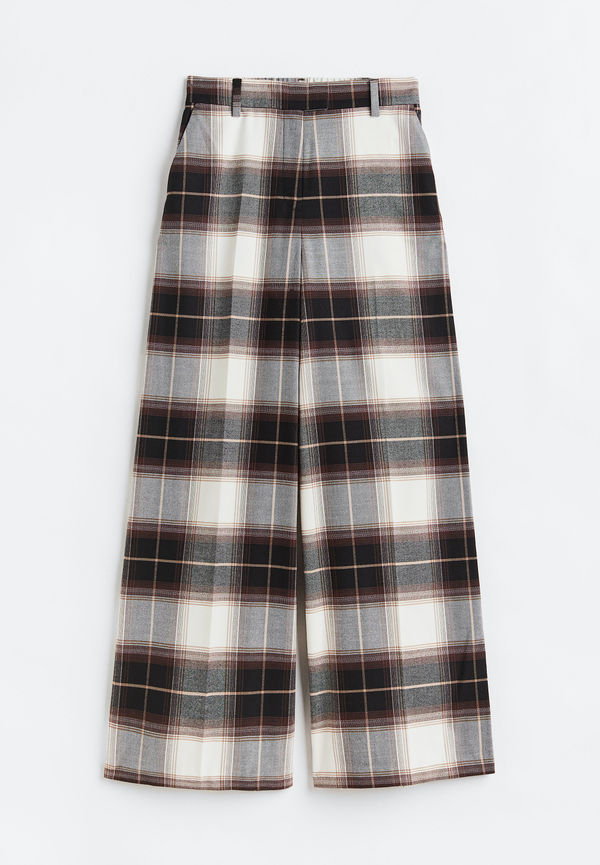 H&M Dressad Byxa Mörkbrun/rutig, Byxor i storlek 46
