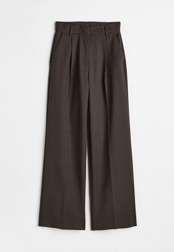 H&M Dressad Byxa Mörkbrun/rutig, Kostymbyxor i storlek 32