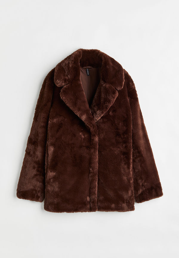 H&M Enkelknäppt Jacka I Pile Mörkbrun, Jackor i storlek XS
