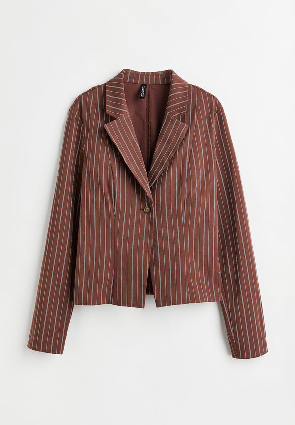 H&M Figurnära Kavaj Mörkbrun/kritstrecksrandig, Blazers i storlek S