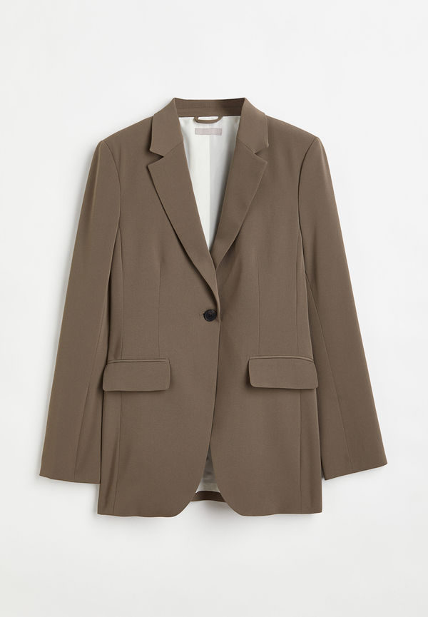 H&M Figursydd Kavaj Mörk Gråbeige, Blazers i storlek 48 och färg Vit
