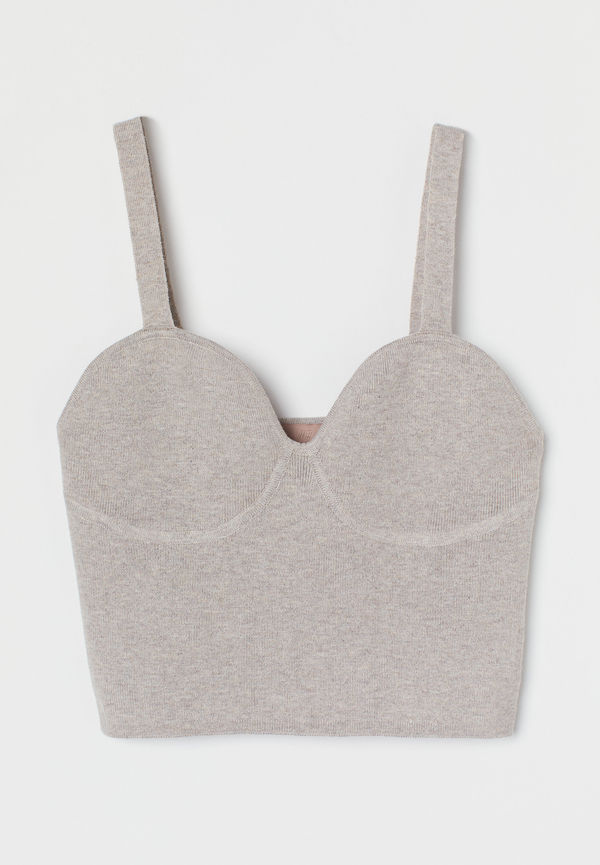 H&M Finstickad Croptop Ljus Gråbeige, Toppar i storlek L och färg Vit